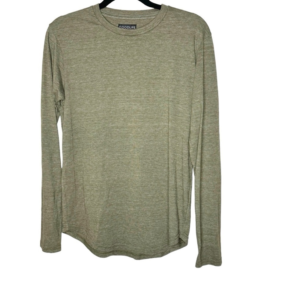 Goodlife Tri-Blend L/S Scallop Crew Long Sleeve in Olive Small